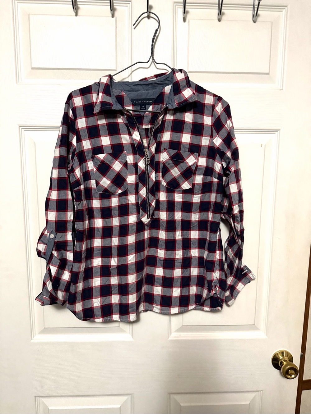 Tommy Hilfiger Navy, Red and White Plaid Button-Front Women's Shirt